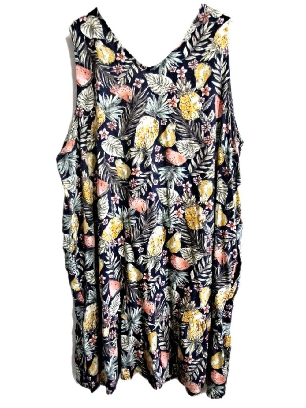 J.Jill 3X Multicolor Tropical Flounced Hem Double V Neck Shift Dress Sleeveless - Picture 3 of 7